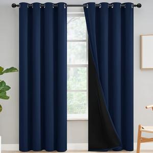 Yakamok Navy Blue Curtains 100% Blackout Curtains for Living Room - Grommet Thermal Insulated Full Room Darkening Block Out Curtains with Black Liner for Bedroom, Set of 2 Panels, W52 x L84 Inch
Navy Blue 
