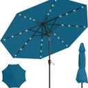 9' Solar LED Patio Umbrella with Tilt & Crank|8 Sturdy Ribs,UV Protection,Outdoor Market Table Umbrella for Deck,Lawn,Pool,Backyard(Lake Blue), 107.98 inches diameter and 92.4 inches height