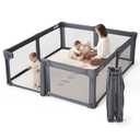Baby Playpen Portable, Pre-Assembled Play Pen 71x79 Large Foldable Playpen for Babies and Toddlers, Sturdy and Safe Toddler Play Yard Indoor Outdoor with Carry Bag, Dark Grey