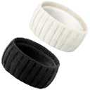 Knit Winter Headbands for Women Fuzzy Wool Fleece Lined Ear Warmers Elastic Turban Crocheted Head Wrap Winter Accessories for Women Cold Weather (2 Pcs Vertical Stripes: White, Black)