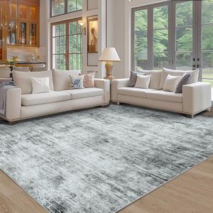 Area Rugs 8x10 Living Room Rugs: Large Modern Abstract Washable Rug with Non-Slip Backing, Thin Carpet for Dining Room Table Bedroom Nursery Indoor Home Office-Black (8' x 10')