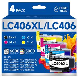 LC406XL LC406 Ink Cartridges for Brother Printer LC 406 XL 406XL MFC-J4335DW Ink Cartridge Compatible for Brother MFC-J4535DW MFC-J5855DW MFC-J6555DW MFC-J6955DW Printer (4-Pack High Yield, BK/C/M/Y)
