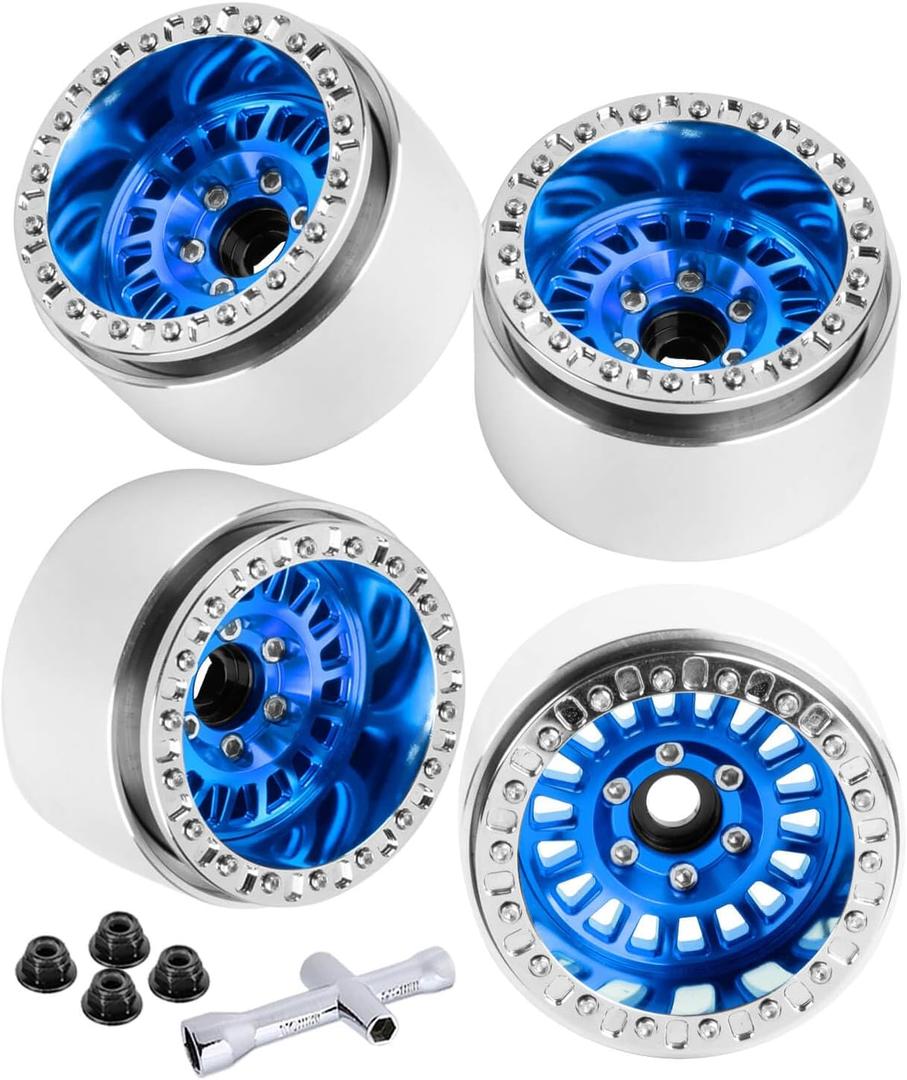 Aluminum 1.9 Beadlock Wheel Rims for 1/10 SCX10 SCX10 II 90046 SCX10 III AXI03007 SCX10 Pro TRX4 TRX6 Gen7/8 D90 VS4-10 MST CFX RC Crawler Car,4pcs RC 1.9 Beadlock Wheel Rims, Navy Blue