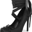 Oiamenne Women's Satin Ballerina Stiletto-Heels for Wedding and Dressy (8.5, Black)