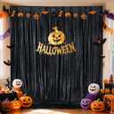 Black Backdrop Curtain 4.8x8FT Halloween Backdrop Sparkly Sequin Party Background Drapes for Birthday Wedding Stage Shimmer Wall Backdrop