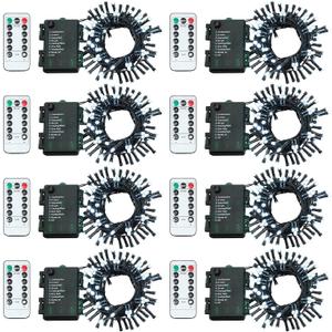 Tuanse 8 Pack Battery Operated Outdoor Christmas Tree String Lights, 16.4 ft Mini Light Outdoor Christmas Lights with 50 Led of Dark Green Cable Lighting for Bedroom Garden Yard (White Light)