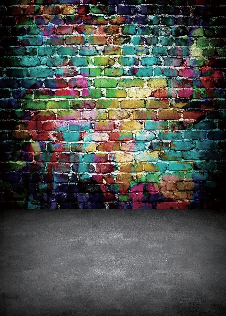 5x7ft Colorful Brick Wall Backdrop Graffiti Photography Backdrops 80's Hip Hop Disco Birthday Graduation Themed Party Decoration Background Photo Studio Props F56