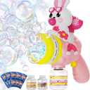 Bunny Bubble Gun Machine for Girl  Easter Basket Stuffer, 360 Leak-Proof LED & 10,000+ BPM, Includes Surprise Stickers, Outdoor Birthday for Toddlers Ages 3-6