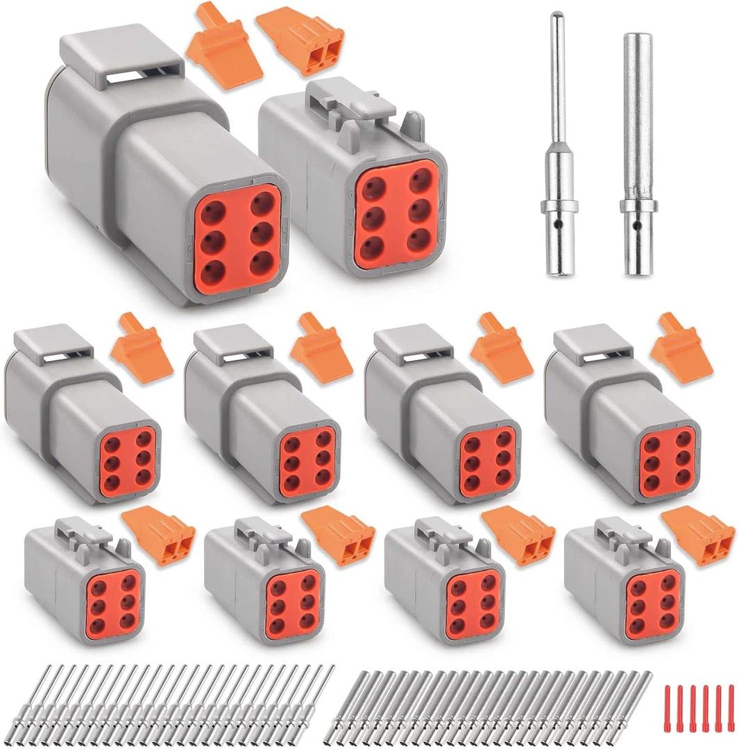 JRready Deutsch DTM 6 Pin Connectors 4 Kits, Waterproof Electrical Wire Connectors with Size 20 Solid Contacts 20-22AWG, ST6330-6 Deutsch DTM Automotive Connectors Kit for Car, Truck, Marine