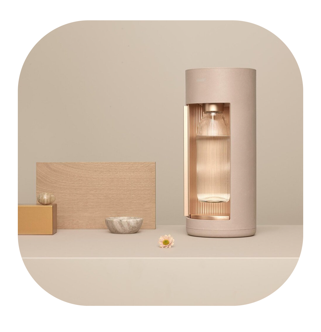 New Mysoda Glassy Design Sparkling Water Maker With 1L Glass & Plastic bottle - Silent Nordic Design Soda Maker Featuring A Sliding Door Opening - No Cylinder Included - Colour Pink/Gold
