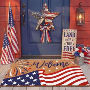 Jenaai Memorial Day Coir Doormat Outdoor Welcome Door Mat 16 x 29 Patriotic Independence Day Floor Mat Non Slip Heavy Duty for Front Door Porch Indoor Outdoor Decor