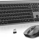 Keyboard and Mouse Wireless, Slim Full Size Keyboard with Calculator Button, Fn Lock, Silent Computer Mouse with Side Button, 2400 DPI, 2.4G USB Cordless Set for Laptop PC Windows Mac -Gray (KM468-Grey)