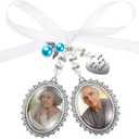 Hicarer Wedding Bouquet Charm for Wedding Memory Lacy Oval Bride Memorial Angel Photo Charm You Are Always in My Heart for Bridal Party (Double Pendant Style)