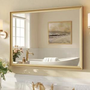 30x40 Inch Brushed Gold Bathroom Mirrors for Over Sink | Aluminum Framed Rectangle Bathroom Vanity Mirror for Wall, Anti-Rust, HD Tempered Glass, Modern, Horizontal/Vertical