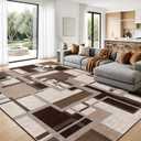 Modern Geometric 8x10 Area Rugs for Living Room, Coffee Brown Washable Rug