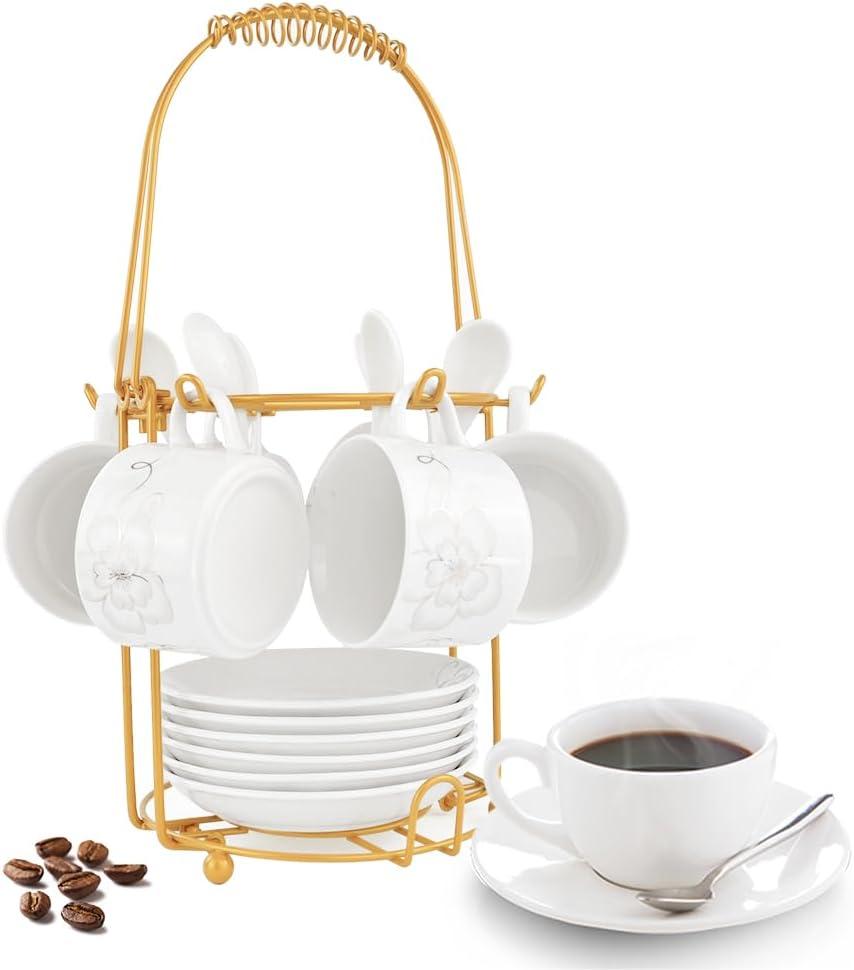 YY YEARCHY Coffee Cup Stand Holder Display Stand Mug Tea Rack Cup and Saucer Countertop Storage Organizer Dryer Hook Decoration (13.4" X 6" X 6", Yellow)