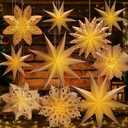 Leinuosen 10 Set Christmas Snowflake Paper Lantern Star Paper Lantern with 10 LED Lights Lamp Star Hanging Decor for Party Xmas Weddings New Year Birthday Celebration Decorations (Kraft Color)