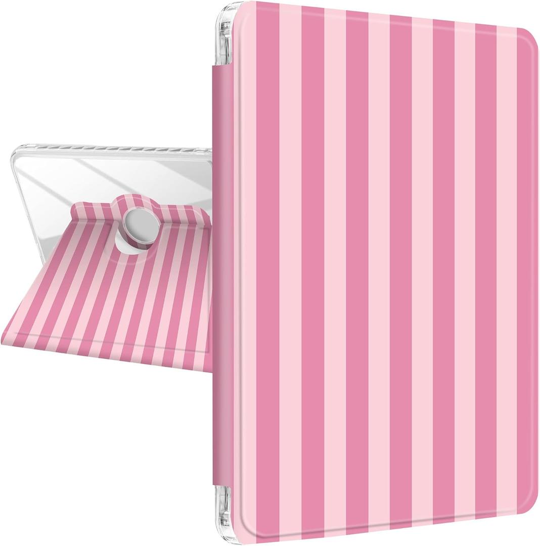 Case for iPad 11th (A16) 11-inch 2025 / 10th Generation 10.9-inch 2022, Striped Cute Style Case Shockproof Auto Sleep/Wake 360 Degree Rotation Stand Cover Clear Back- Pink