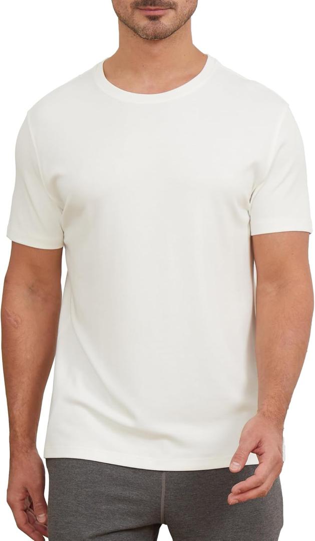 netdraw Men's Heavyweight Interlock Bamboo Viscose T-Shirt Buttery Soft Casual Basic Short Sleeve Dressy Cotton Shirt (Large)