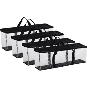 Fasmov Set of 4 DVD Storage Bags Hold up to 160 DVDs (40 Each Bag), Water Resistant DVD Holder Case with Handles, Transparent PVC Media Storage for DVDs, CDs, Video Games, Books
