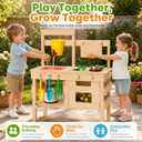 Kids Wooden Mud Kitchen Outdoor Playset, Solid Wood Backyard Pretend Kitchen with Working Faucet, Sink, Cutting Board, Planting Cups, Toy Cookware, Magnetic Cabinet Door and Storage Shelf