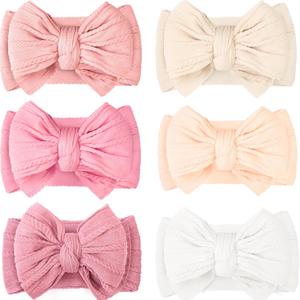 CLLOT 6 Pcs Baby Bows Headbands Nylon Hairbands Baby Girl Bows Hair Accessories for Newborn Infant Toddler Essentials (Classic Pink Series)