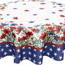 4th of July Round Tablecloth 5-10Ft Inch Watercolor Red Blue Floral Patriotic Decorative Table Cloth Independence Day Memorial Day Polyester Table Cover for Kitchen Dining Room Indoor Outdoor Home Decor