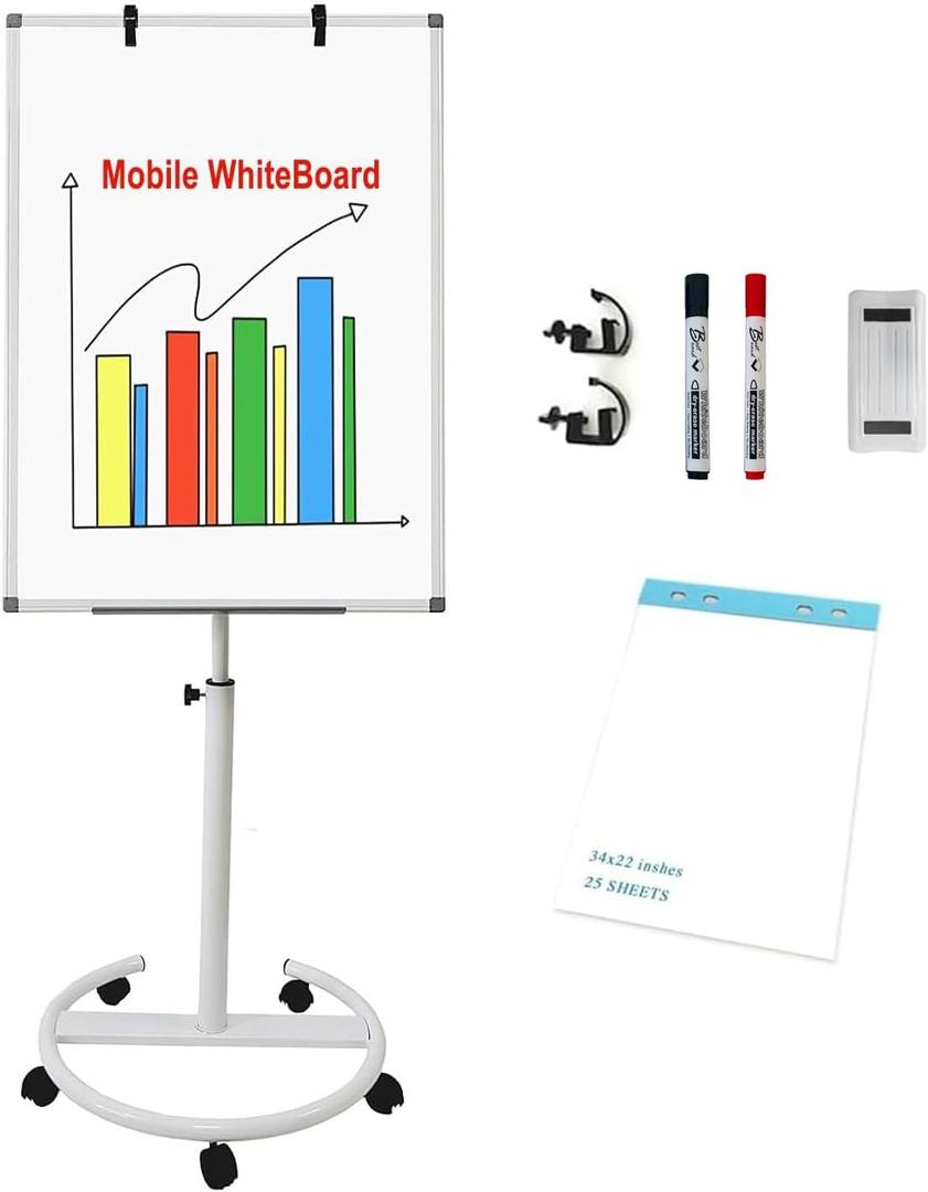 Mobile Dry Erase Board 36x24 Inches  Adjustable Rolling Whiteboard on Wheels, Stand Easel with Markers & Eraser, Includes 25-Sheet Paper Pad for Office, Classroom, Home Mobile Dry Erase Board 36x24 Inches  Adjustable Rolling Whiteboard on Wheels, Stand Easel with Markers & Eraser, Includes 25-Sheet Paper Pad for Office, Classroom, Home