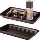Vintage Farmhouse Decor Metal Vanity Tray(2 Pack),Countertop Guest Hand Towel Storage Organizer Tray Dispenser, Sturdy Holder for Perfume,Cosmetics, Jewelry, Makeup Bathroom Organizer (Bronze)
