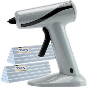 Cordless Hot Glue Gun, Fast Preheating Rechargeable Hot Glue Gun Kit with 30 Premium Glue Sticks for School Crafts DIY Arts Quick Home Repairs, Grey - 20W