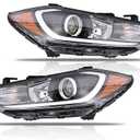 Headlight Assembly for 2017 2018 Hyundai Elantra (Not Fit GT Models), w/o DRL Halogen Headlamp with Blubs Clear Lens Black Housing Amber Reflector (Driver&Passenger Side), 1 Pair