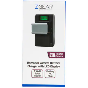 ZGear Universal Camera Battery Charger With LCD Display, 3 Watt, Folding AC Plug