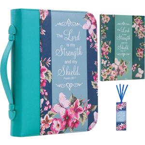 Faithful Hers Bible Cover Case for Women 3pcs Bible Bag Set with Notebook and Bookmark Woman PU Leather Book Carrying Case for Lady Bible Case Christian Gifts for Christmas Thanksgiving Day