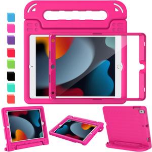 AVAWO Kids Case for iPad 10.2" 9th & 8th & 7th Generation, iPad 10.2 2021/2020/2019 Case with Built-in Screen Protector, Light Weight Shock Proof Handle Stand Kids Friendly Cover for iPad 10.2" - Pink
