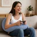 XWZO Reading Pillow for Gaming, Crocheting or Playing with Strong Arm Support, Gaming Pillow for Arm Rest When Sitting in Bed & Sofa, Lap Pillow Swen with Tiebacks and Side Pocket, Blue