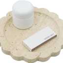 Round Marble Decorative Tray with Scalloped Edge, Luxury Natural Stone Bathroom Vanity Tray, Dresser Top Perfume Coffee Home Kitchen Sink Tray, Key Trinket Ring (8" x 8" x 0.7", Beige Travertine)