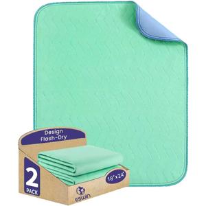 Washable Underpads,Super Absorbency Reusable Bedwetting Incontinence Pads for Kids, Adults, Elderly, and Pets - Waterproof Protective Pad for Couch, Sofa, Floor,Bed (500 Washes) (2 Pack - 18"X24")