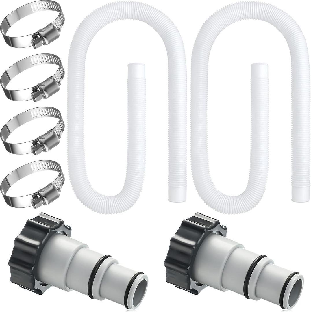 Saintrygo 2 Pack Thickened Pool Hose for Above Ground Pools 1.5 Inches Diameter 59 Inches Length Replacement Swimming Pool Pump Hose with 4 Pcs Clamps and 2 Replacement Adapter(White)