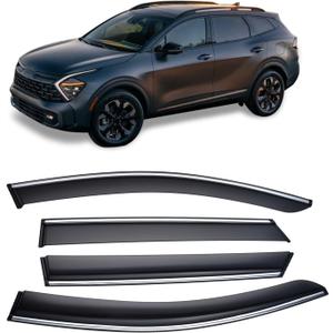 Window Rain Guard with Chrome Trim Compatible with Kia Sportage 2023 2024 2025 Shatterproof Sun Smoke Guard Wind Deflectors
