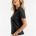 ANRABESS Women Short Sleeve Sweater Wool Blend Polo V Neck Shirts Summer Dressy Top Business Casual Spring Vacation Clothes (Black, M)