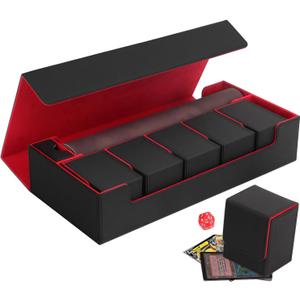 Premium Trading Card Storage Case TCG Deck Box Holds 1800+ Sleeved Cards for MTG, YuGiOh, Uno, Sport with Strong Magnet Closure (Black & Red)