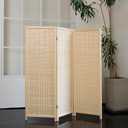 3 Panel Short Room Divider 3.9 ft Tall Double-Side Folding Privacy Screen, Natural Beige Bamboo Partition Wall for Home Office, Living Room & Corner Spaces