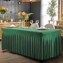 6 Packs Green Table Clothes for 8 Foot Rectangle Tables, Wrinkle Resistant Stretch Spandex Table Covers Fitted Tablecloth with Skirt for Easter Event Banquet Wedding Birthday Party, 96" x 30"
