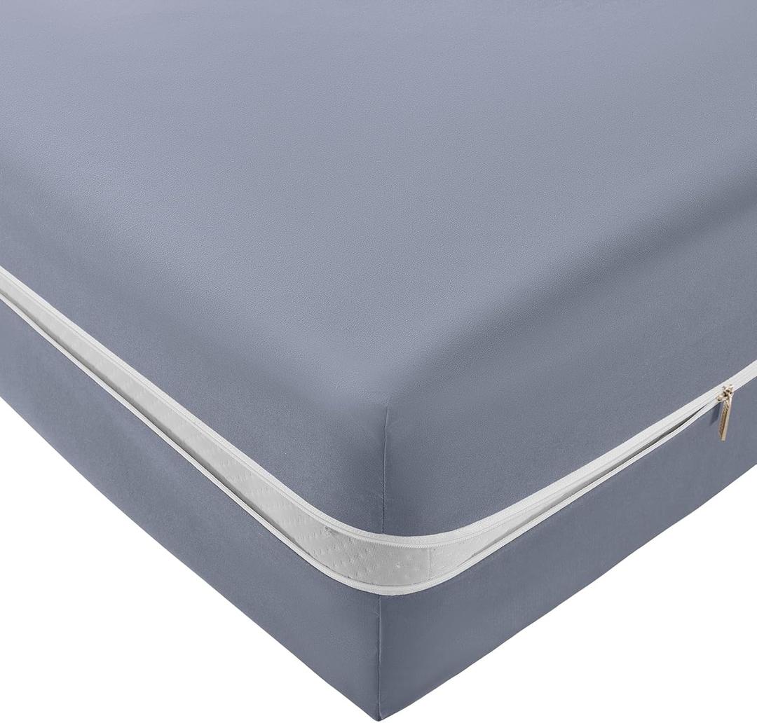 SiinvdaBZX Light Gray Zipper Fitted Sheet Queen Only, Ultra-Soft Microfiber Zippered Deep Mattress Protector Bed Bottom Sheet Cover for 12-16 Inch Mattress