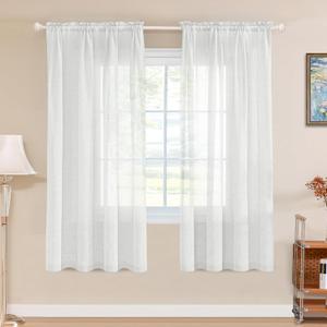 Turquoize Natural Linen Blended Curtain Panels Semi Sheer Curtains Light Filtering Linen Curtains Rod Pocket Linen Textured Drapes for Bedroom, Privacy Assured, 72 Inches Length (2 Panels, White)