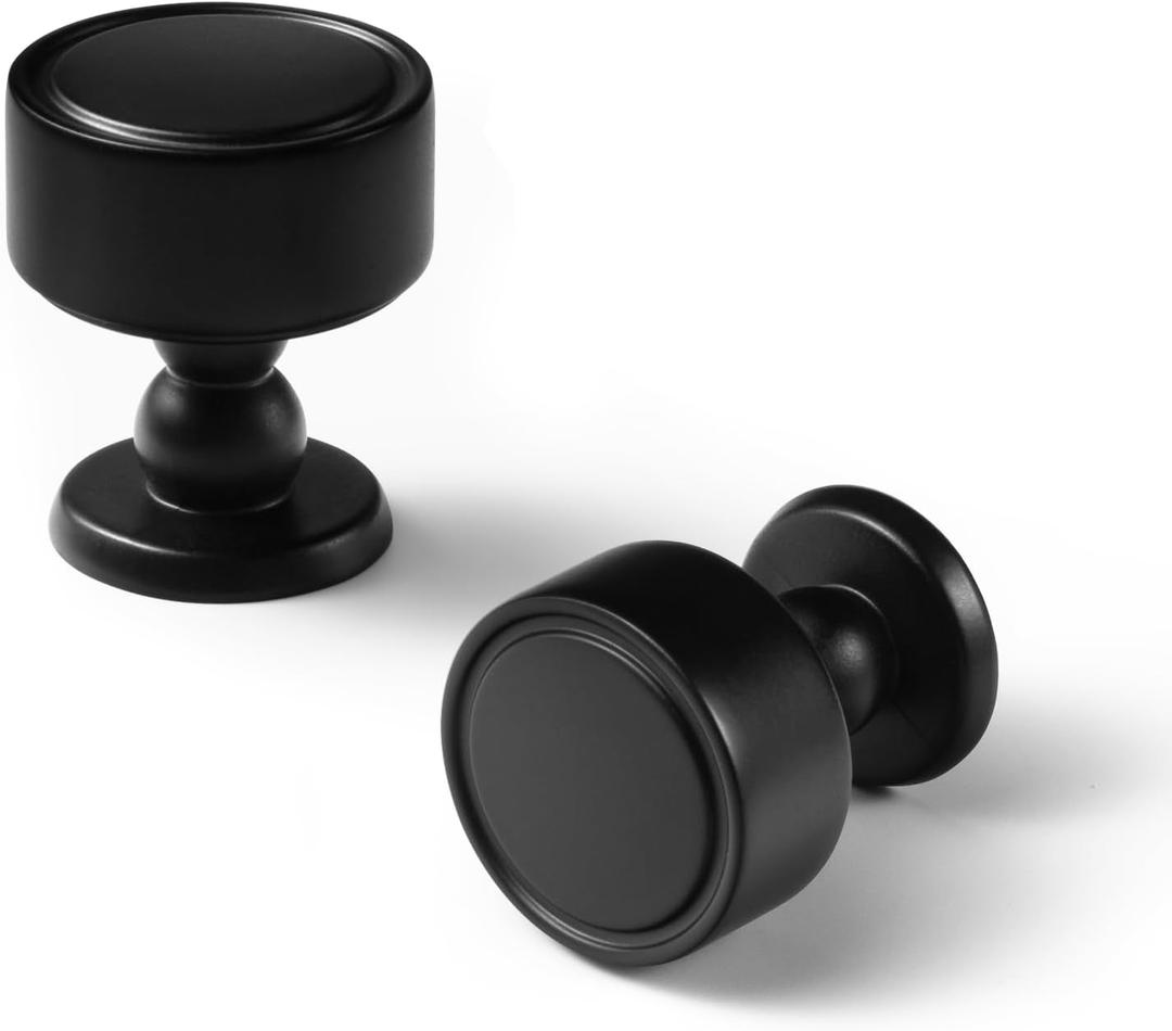 6 Pack Matte Black Cabinet Knobs, Single Hole Round Drawer Handle