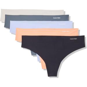 Calvin Klein Women's Invisibles Seamless Thong Panties (5 Pack) (Black/Saltwater/Shark/Papaya Punch/Wind Chime, XS)