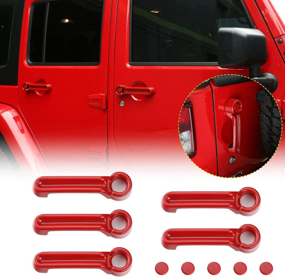 JeCar Door Handle Covers Tailgate Handle Covers Exterior Accessories for 2007-2018 Jeep Wrangler JK JKU / 2008-2012 Jeep Liberty / 2007-2011 Dodge Nitro, Red