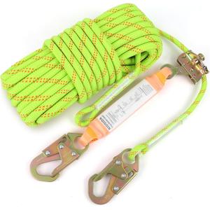 Rope Harness Safety Lanyard 50FT Fall Protection Vertical Roofing Rope with Grab Snap Hooks Shock Absorber Safety Ropes Tree Climbing Line Kit Heavy Duty Roof Safety Equipment
