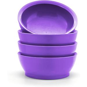 Large Non-Spill Plastic Bowl Set - 28oz Reusable Kitchen Bowls with Concave Inner Lip and Non-Slip Base - For Cereal, Soups, Mixing and Serving - Set of 4 - Sunset Purple